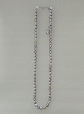 5mm精品炫彩紫色米粒型珍珠项链两戴款(通体925银配件)