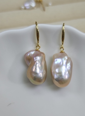 13x22mm胖胖巴洛克珍珠耳坠(通体925银耳钩)