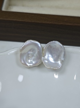 16x19mm碗状花瓣珍珠耳钉