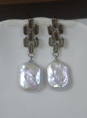 13x17mm炫彩方块巴洛克珍珠耳坠