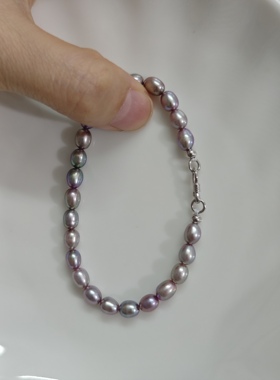 4.5-5mm紫色米粒型珍珠手链(银配，总长16cm，适合14cm左右手围)