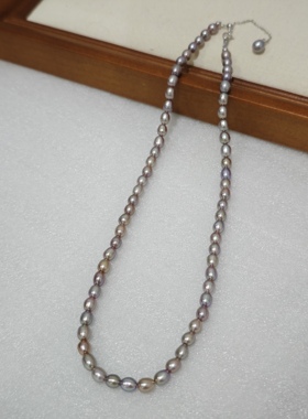 5mm精品炫彩紫色米粒型珍珠项链两戴款(通体925银配件)