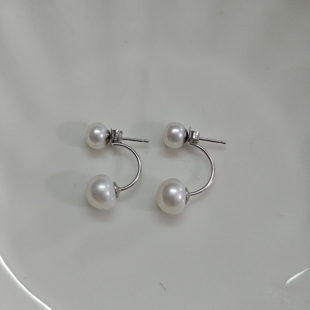 6.5mm+9mm馒头双珠款耳钉(通体925银配件)