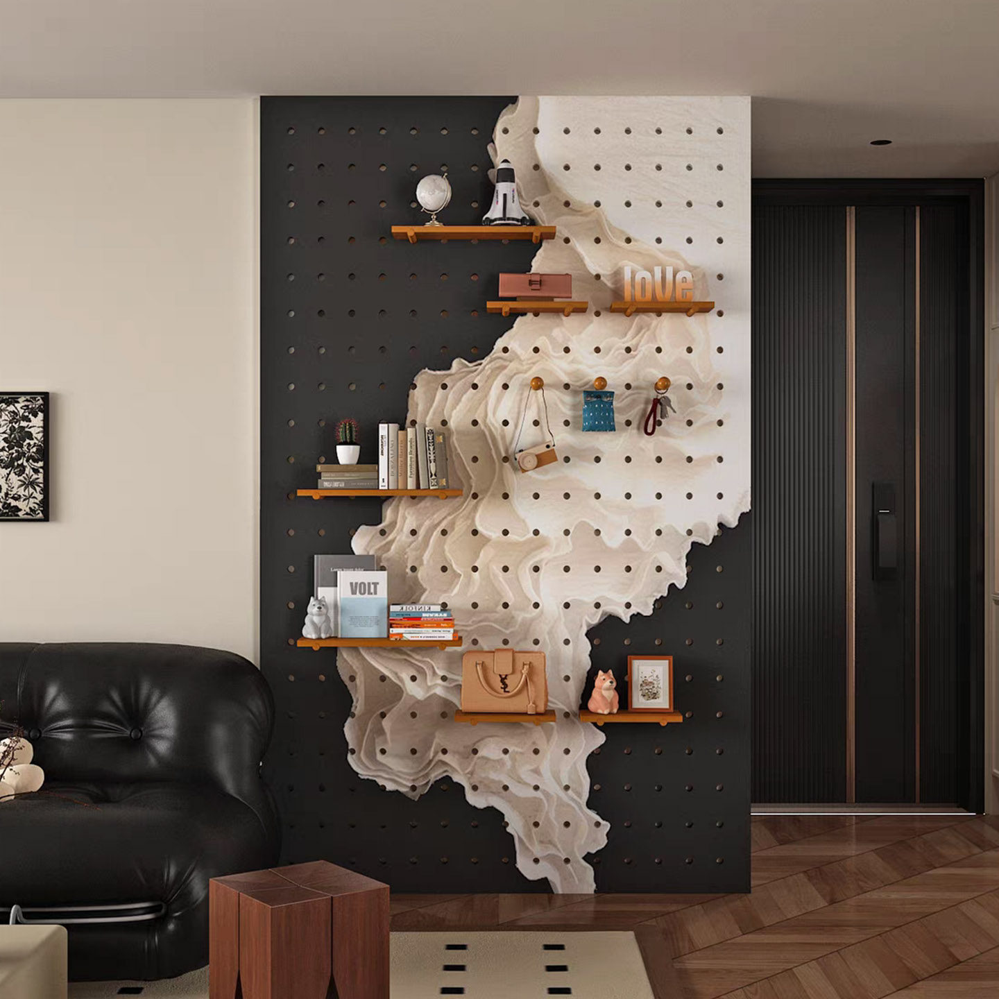 黑白轻奢风洞洞板木质置物架玄关入户门壁挂式收纳神器家用陈列架,住宅家具,搁板/置物架/家用陈列架,淘宝优惠券,粉丝福利购,淘宝优惠卷