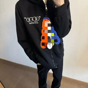 2025美式珍珠字母开衫卫衣男女秋寄GOOD百搭棒球宽松复古轻奢外套