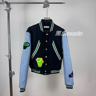 黑木Kiko棒球服蓝袖短款上衣高街修身显瘦vibe男女cleanft外套