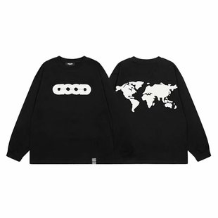 衣 重磅轻奢T恤情侣同款 网红潮牌秋冬款 刺绣地图GOOD高级卫衣美式