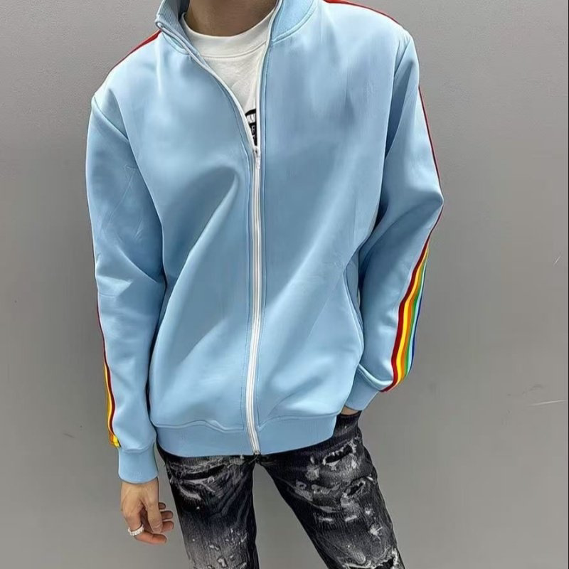 网红轻奢彩虹条纹休闲防晒夹克男女春季美式高街薄款运动宽松外套