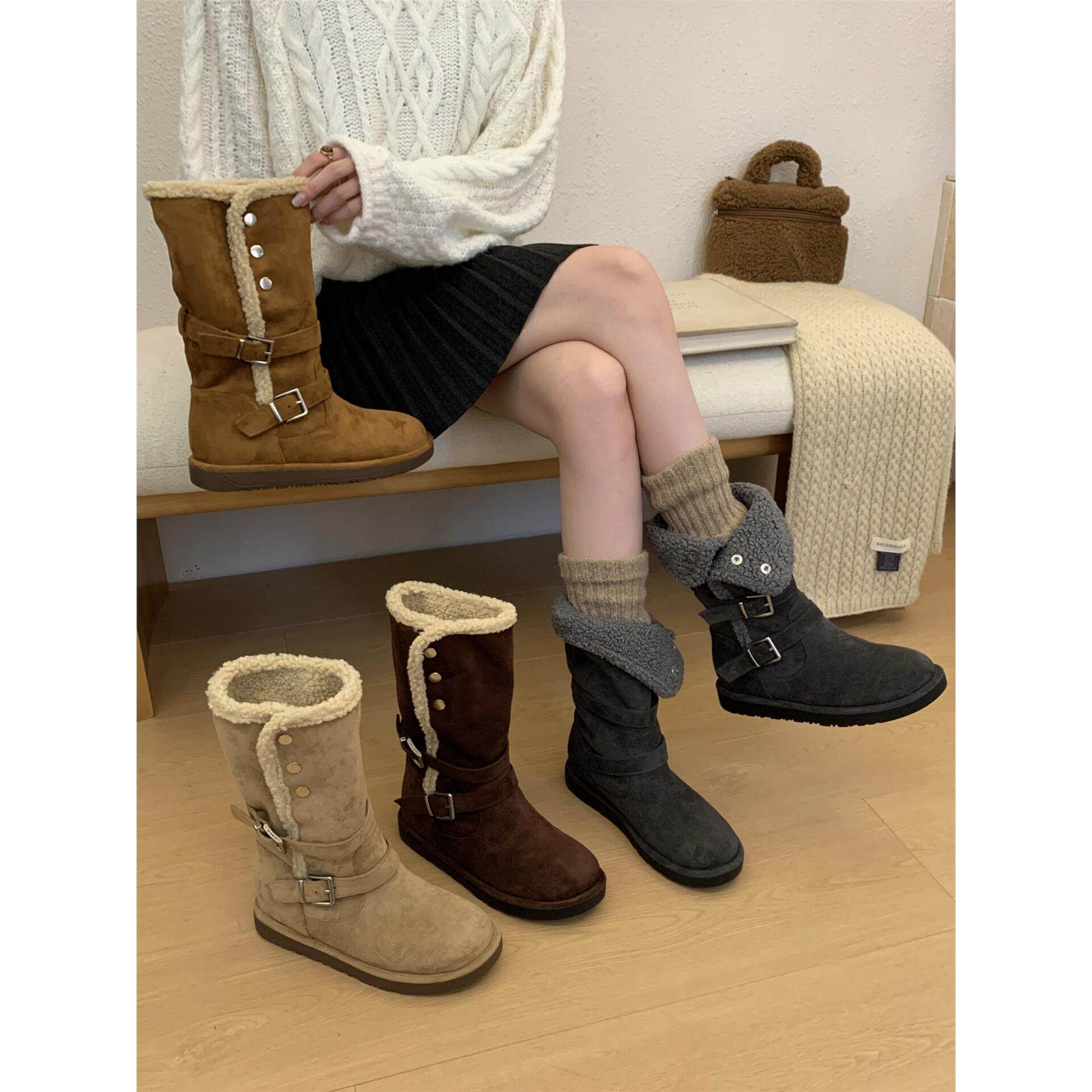 SHOE-REN韩版皮带扣加绒