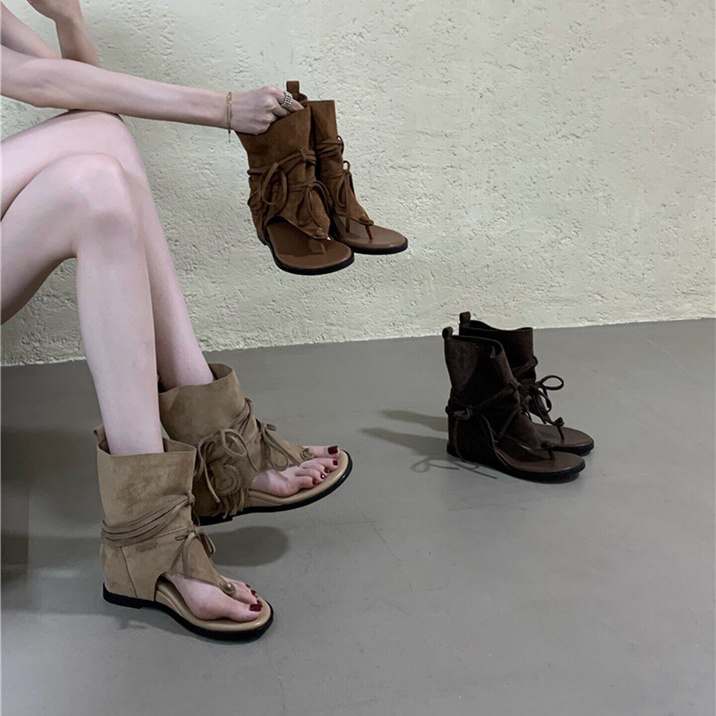 内增高韩版交叉绑带夹趾