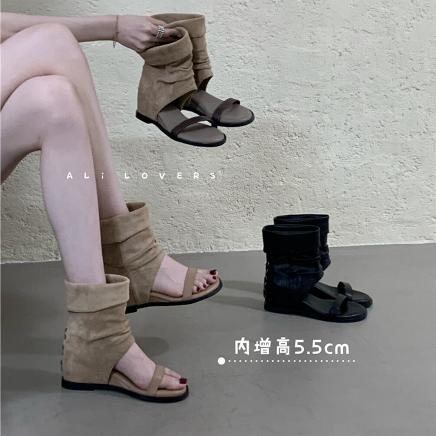 内增高露趾一字带凉靴女2