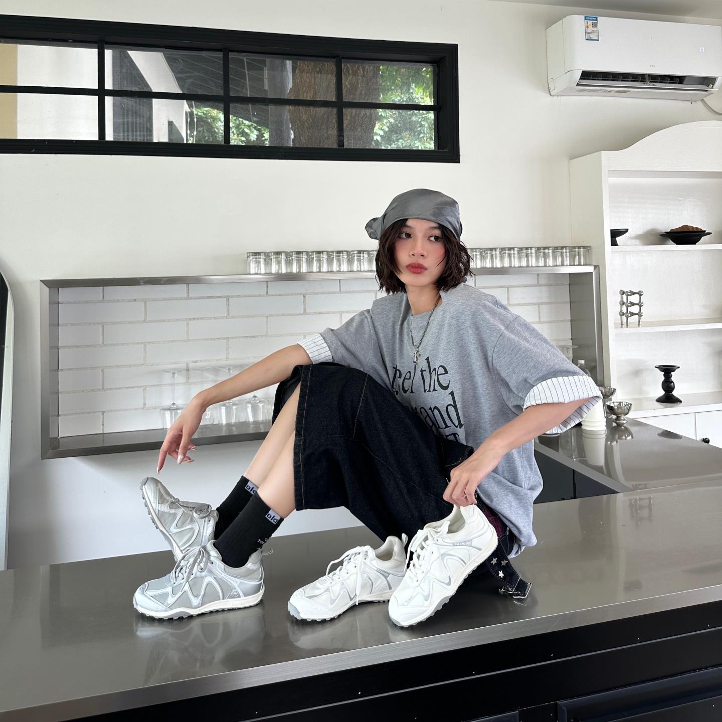 THEDOU韩版德训鞋女白色