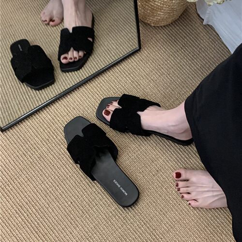 韩版绒面H型一字拖女夏季