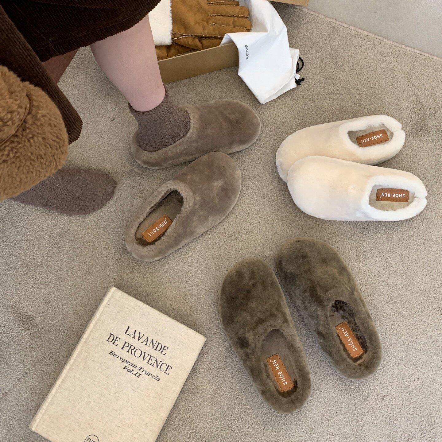 SHOE-REN韩式毛毛一字拖