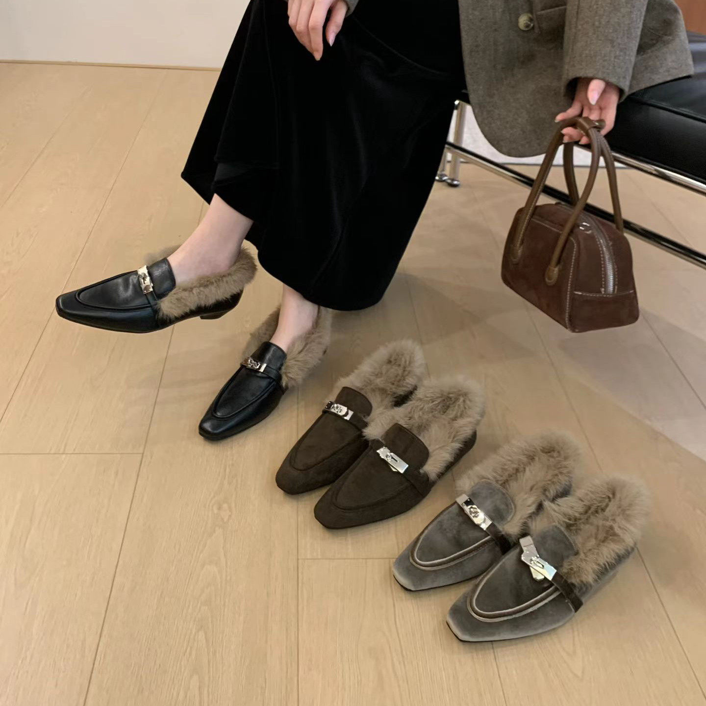 Mimisi韩版毛毛穆勒鞋女