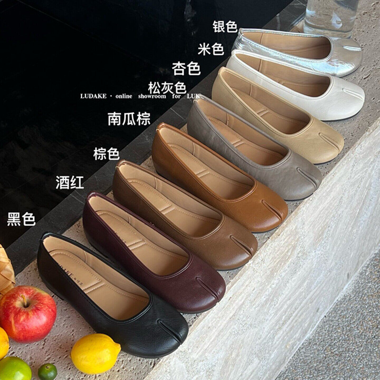 复古平底分趾鞋银色单鞋