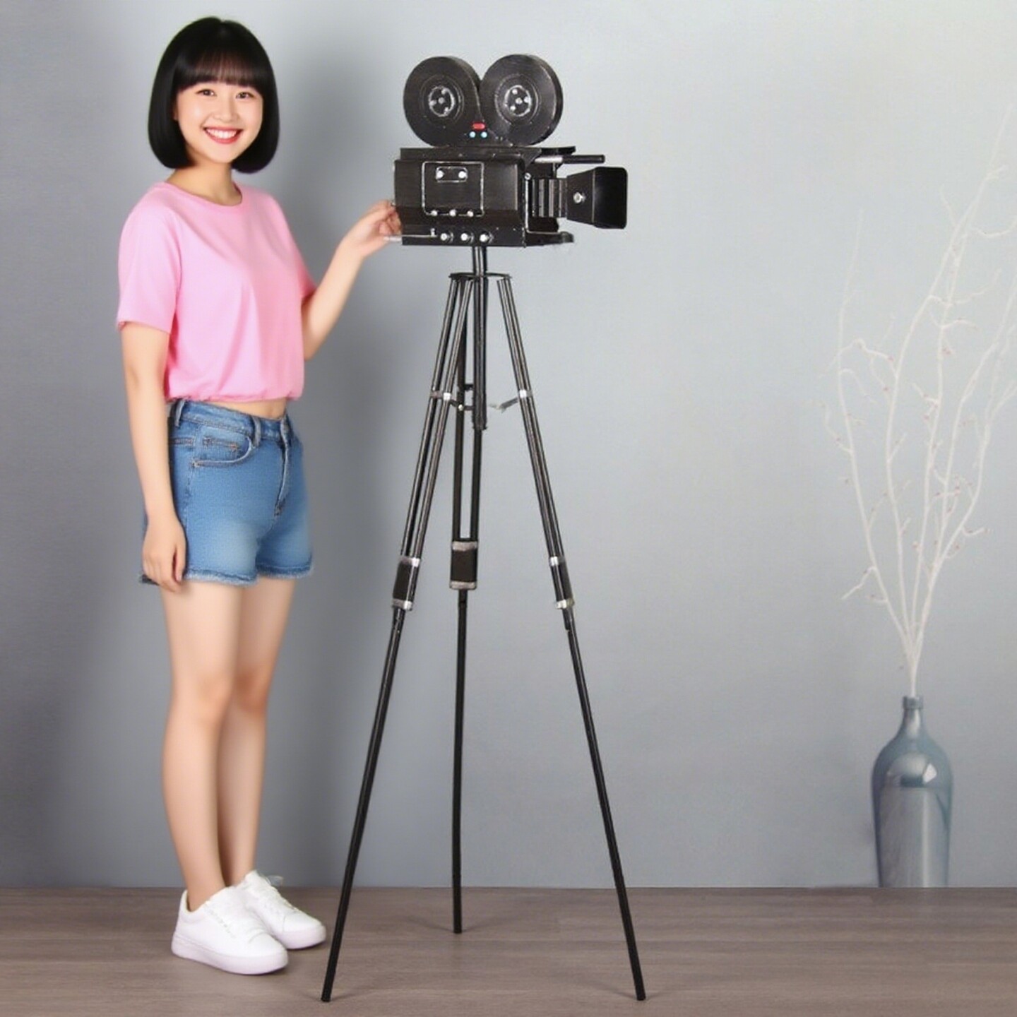 老式电影放映机模型摆件复古怀旧三脚架胶片摄影机古董摄像机大型