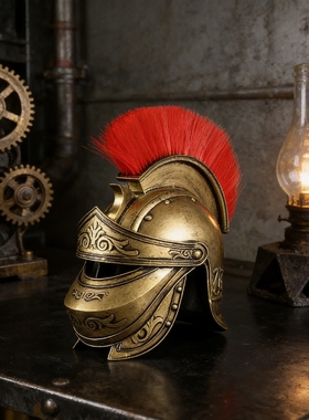 复古仿真金色头盔模型中世纪摆件
