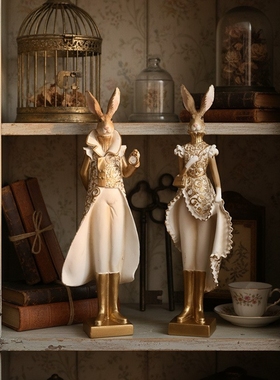 欧式复古礼服兔子客厅装饰摆件