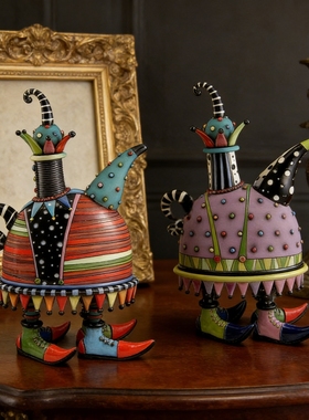 欧式色彩斑斓茶壶创意奇趣摆件