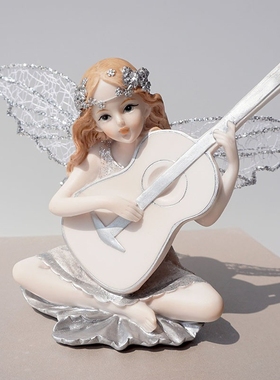 吉它音乐天使女孩客厅装饰摆件