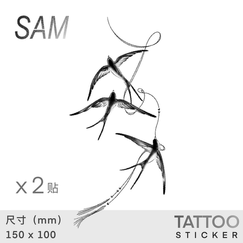 SAM 朝歌ins草本果汁半永久小众高级感侧腰小鸟手臂纹身贴防水女