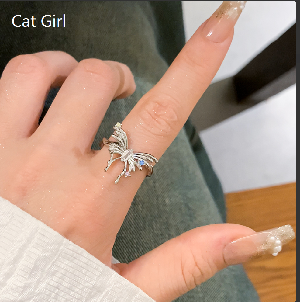 不规则锆石蝴蝶戒指女小众设计