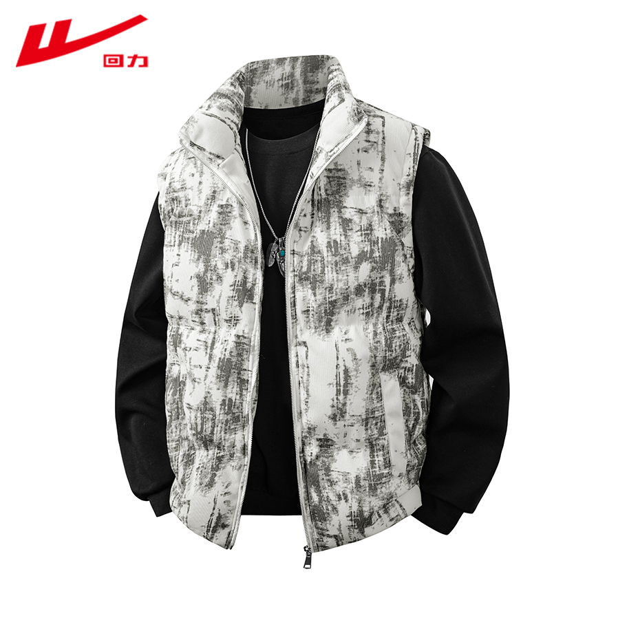 回力2025新款潮牌扎染立领棉马甲男秋冬加厚保暖百搭无袖坎肩外套
