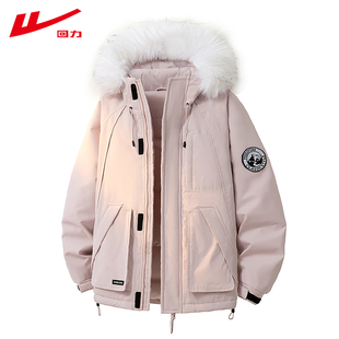 回力2025新款工装风毛领派克棉服男女款连帽加厚冬季休闲棉衣外套