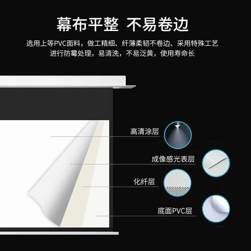 120寸嵌入式天花幕布吸吊顶投影仪屏幕布电动遥控升降家庭隐藏幕