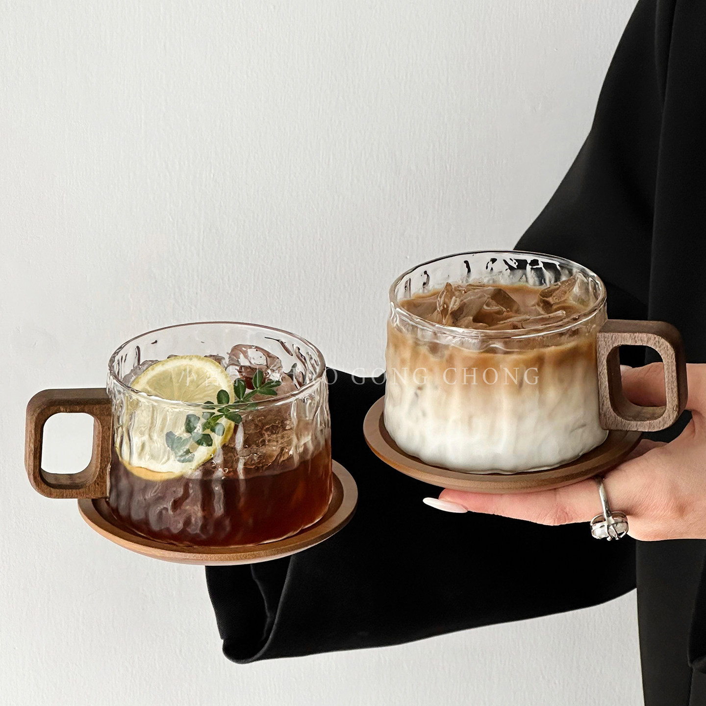 高级感冰川咖啡杯碟套装复古精致下午茶餐具冰美式拿铁杯饮品杯子