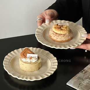 高颜值泼墨奶油花边陶瓷盘韩式小众下午茶甜品盘水果沙拉盘甜点碟