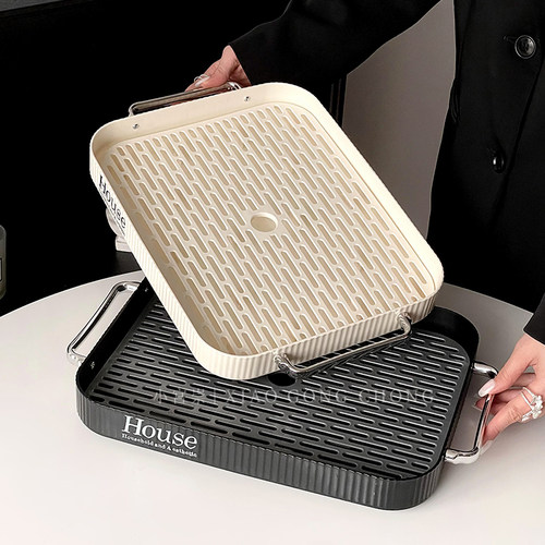 轻奢方形奶白色沥水盘收纳盘