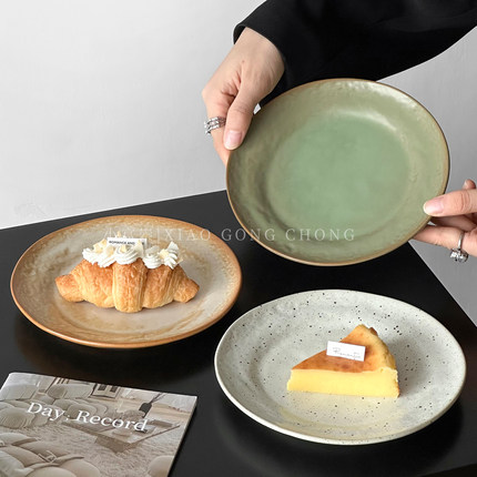 复古陶瓷甜品盘高颜值蛋糕盘下午茶点心盘早餐盘子牛排盘漂亮餐具