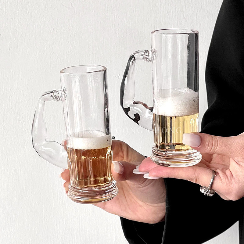 ins风家用玻璃带把大力士啤酒杯