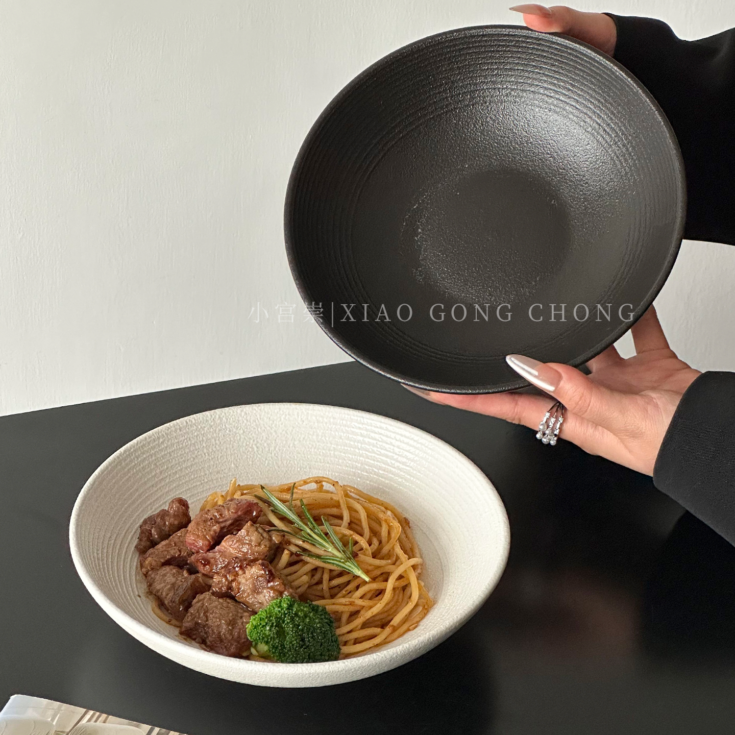日式高级感磨砂条纹大容量拉面碗
