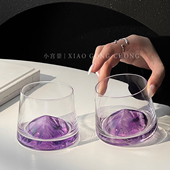 创意复古紫色富士山杯ins风高颜值玻璃观山杯威士忌酒杯饮料杯子