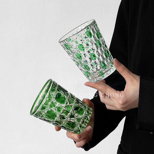 复古绿宝石玻璃杯威士忌酒杯