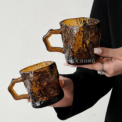 家用高级感琥珀玻璃带把水杯