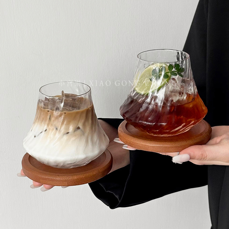高级感冰纹冷萃玻璃杯拿铁咖啡杯