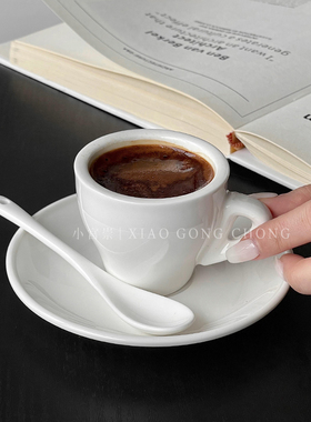 白色意式浓缩杯espresso小杯简约欧式咖啡杯子陶瓷杯杯碟套装80ml