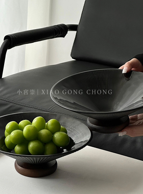 轻奢高级感黑色玻璃水果盘家用茶几高端精致干果盘糖果零食摆放盘