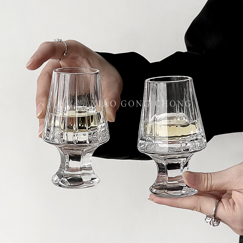 中古法式条纹闻香杯小酒杯创意水晶玻璃杯果酒杯高级感威士忌酒杯