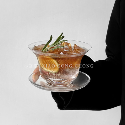 国风古典斜纹玻璃咖啡杯鸡尾酒杯