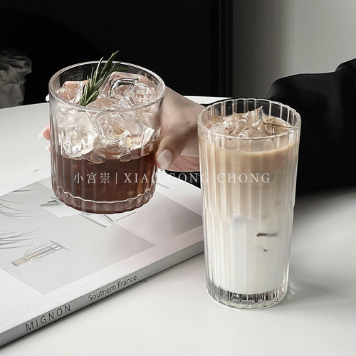 复古竖纹冰美式咖啡玻璃杯
