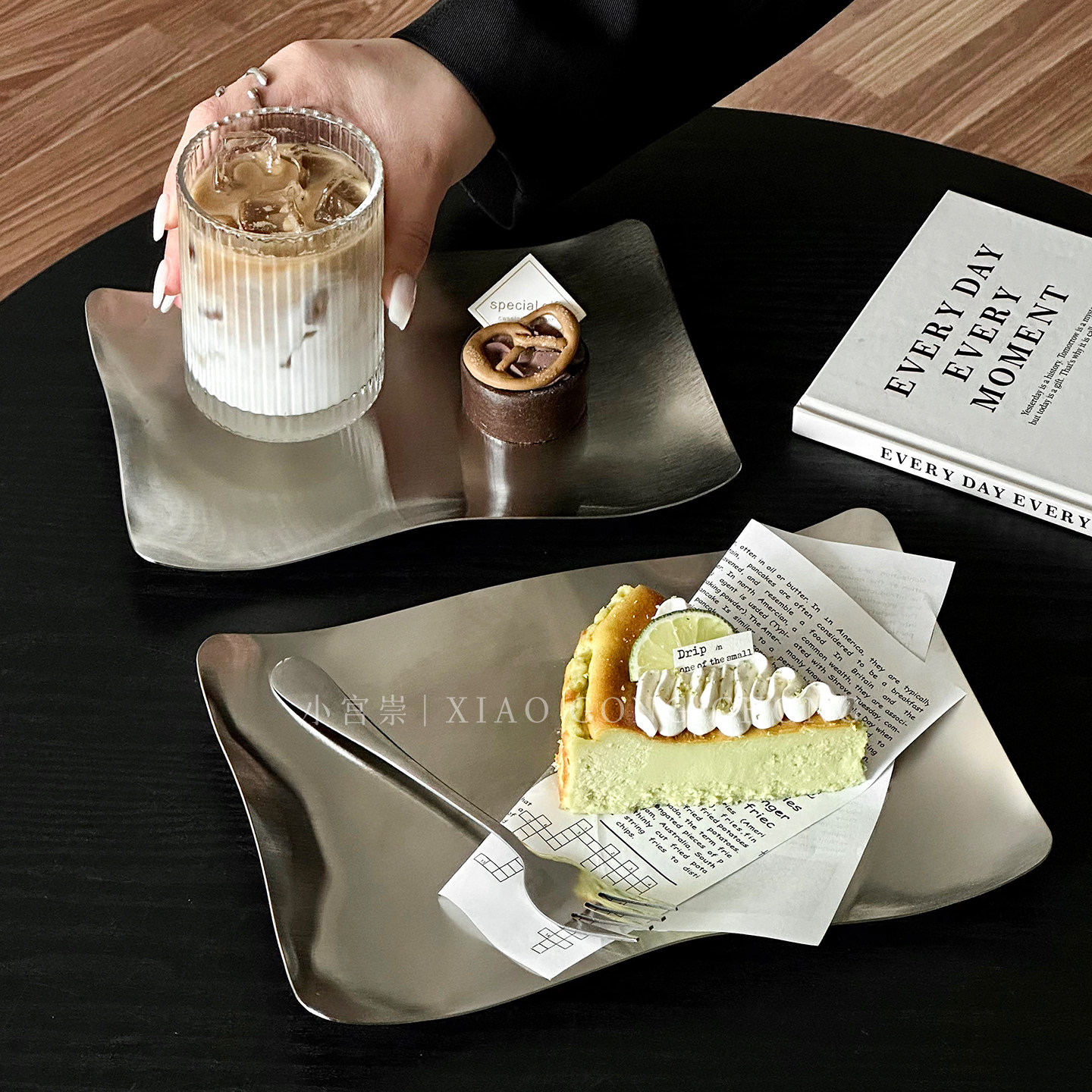 工业风ins不锈钢波浪长方盘咖啡厅餐盘蛋糕甜品盘下午茶杯子托盘,餐饮具,盘,淘宝优惠券,粉丝福利购,淘宝优惠卷