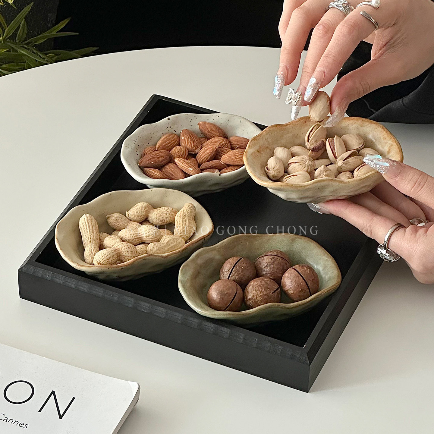 复古粗陶干果盘高颜值不规则蚝壳碟果盘精致家用水果盘茶点小吃盘