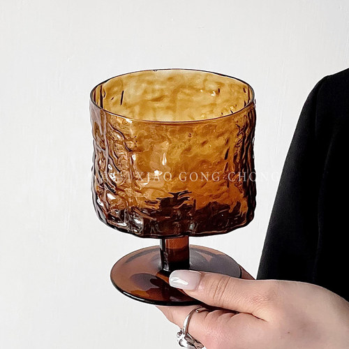 小众设计树皮杯高脚中古杯