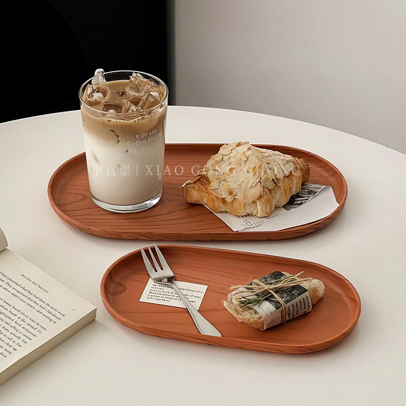 ins风家用仿木纹托盘甜品餐盘子