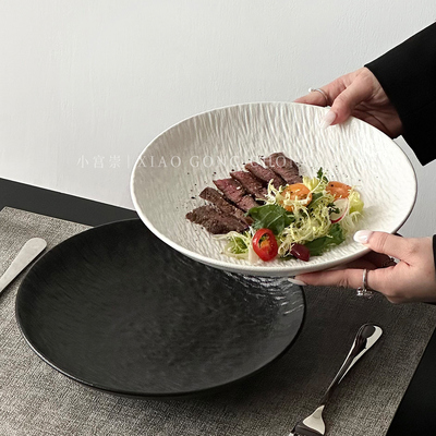 日式高颜值石纹深盘牛排沙拉盘子